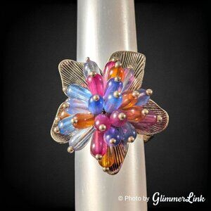 Avon Hawaiian Flower Colorful Beaded Stretch Ring